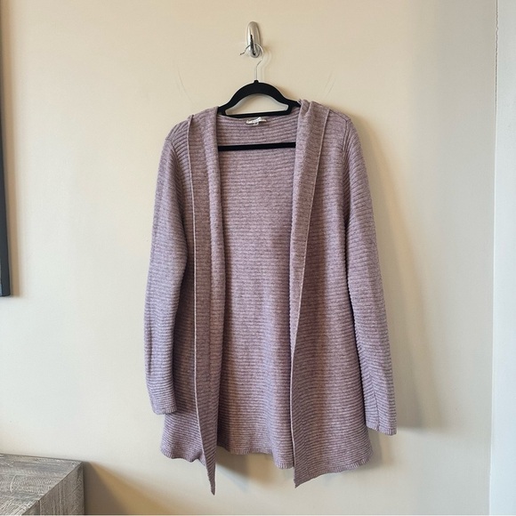 Sioni-Ribbed Open Light Purple Hooded Cardigan (Size:Medium) - Picture 4 of 9